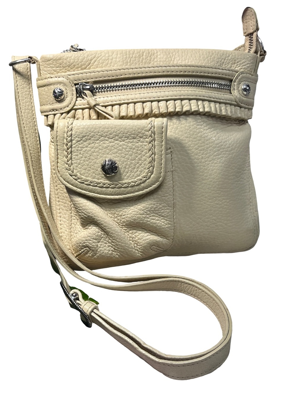EUC Vintage Brighton Dominique Organizer Crossbody Bag Cream Ivory Leather